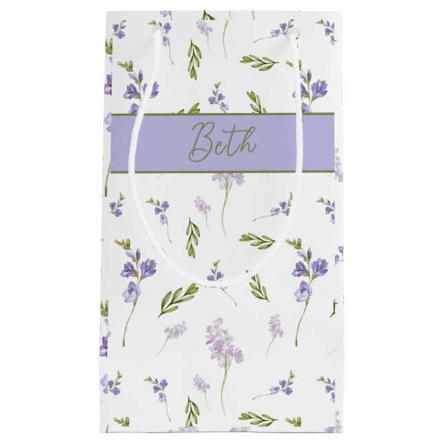 Petit Sac Cadeau Monogramme aquarelle Fleur Sauvage Bleue  (Devant)