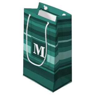 Petit Sac Cadeau Monogramme bandes turquoises