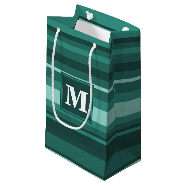 Petit Sac Cadeau Monogramme bandes turquoises (Devant Angle)