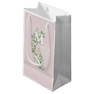 Petit Sac Cadeau Monogramme blanc Eucalyptus Mariage rose Bienvenue