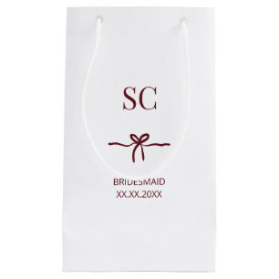 Petit Sac Cadeau Monogramme Bordeaux Nœud Demoiselle d'Honneur Mode
