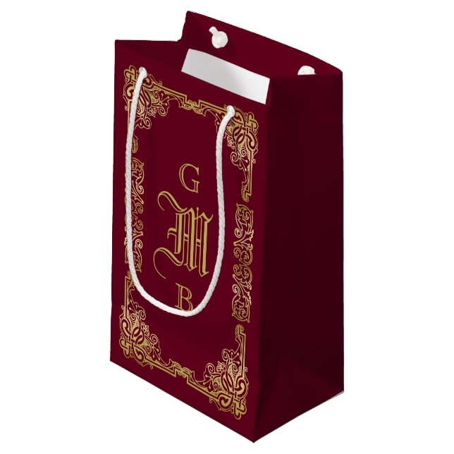 Petit Sac Cadeau Monogramme Bourgogne Mariage classique de cadre d' (Devant Angle)