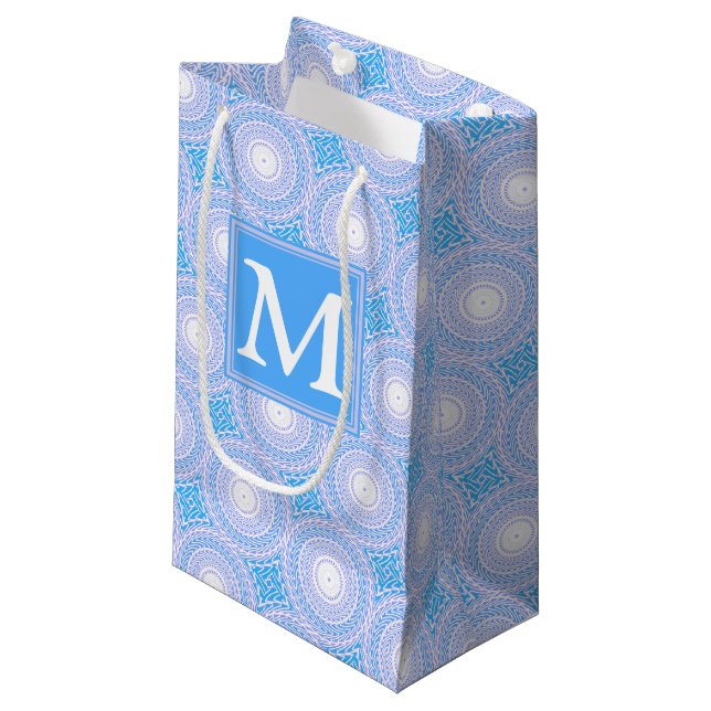 Petit Sac Cadeau Monogramme Cercles bleu électrique motif (Devant Angle)