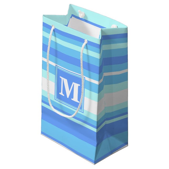Petit Sac Cadeau Monogramme ciel bandes bleues (Devant Angle)