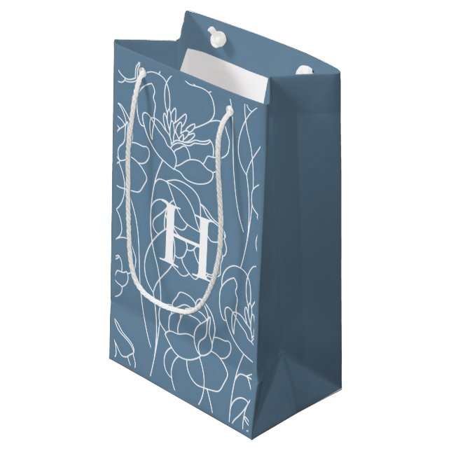 Petit Sac Cadeau Monogramme de fleur sauvage moderne bleue (Devant Angle)