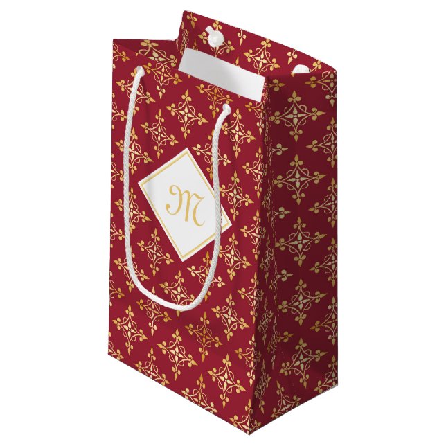 Petit Sac Cadeau Monogramme de luxe Blanc et or Quatre Floral (Devant Angle)