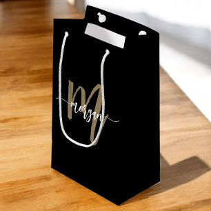 Petit Sac Cadeau Monogramme Design moderne Black Gold