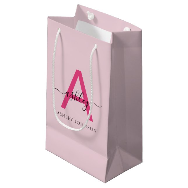Petit Sac Cadeau Monogramme élégant rose chaud moderne (Devant Angle)