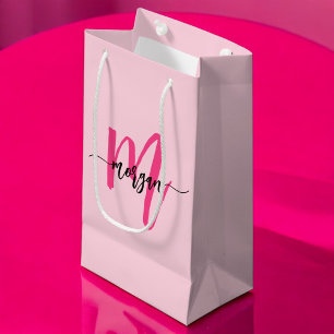 Petit Sac Cadeau Monogramme élégant rose chaud moderne