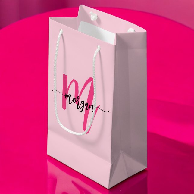 Petit Sac Cadeau Monogramme élégant rose chaud moderne (Créateur téléchargé)