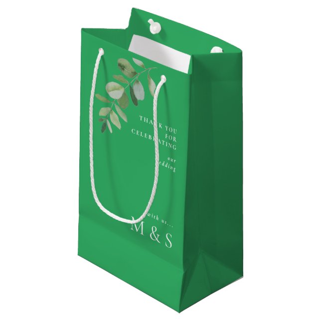 Petit Sac Cadeau Monogramme Eucalyptus Merci Mariage Vert (Devant Angle)