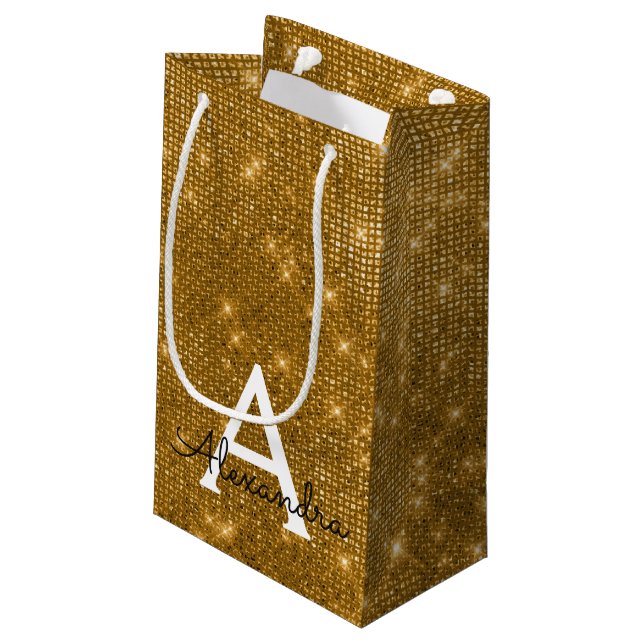Petit Sac Cadeau Monogramme Gold & Black Sparkle - Ajouter Votre No (Dos Angle)