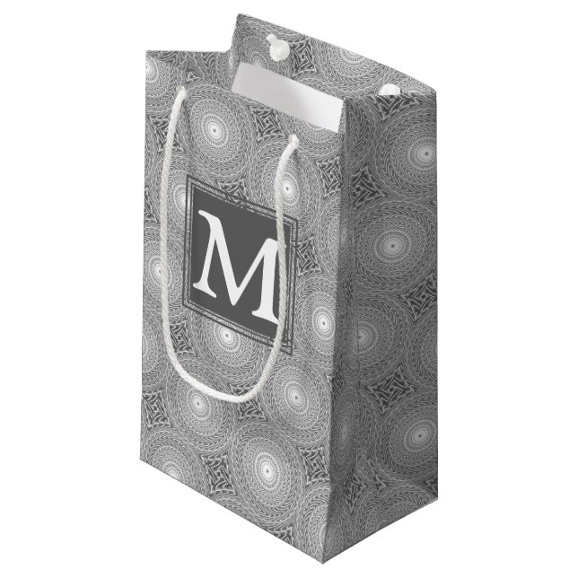 Petit Sac Cadeau Monogramme gris cercles motif (Devant Angle)