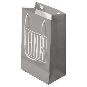 Petit Sac Cadeau Monogramme initial Blanc sur gris clair