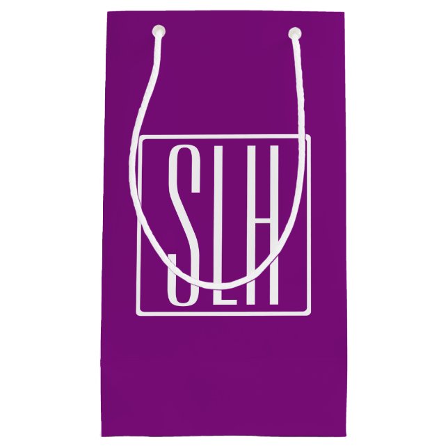 Petit Sac Cadeau Monogramme Initiales 3 Modernes Gras | Blanc & Vio (Devant)