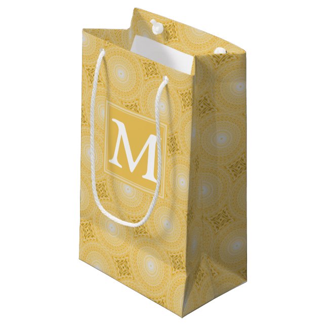 Petit Sac Cadeau Monogramme jaune cercles motif (Devant Angle)