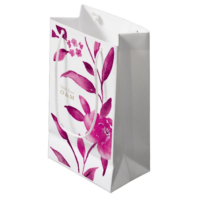 Petit Sac Cadeau Monogramme Mariage chinois floral rose (Devant Angle)