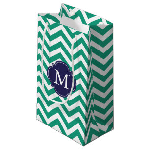 Petit Sac Cadeau Monogramme Motif Emerald et Blue Zigzag
