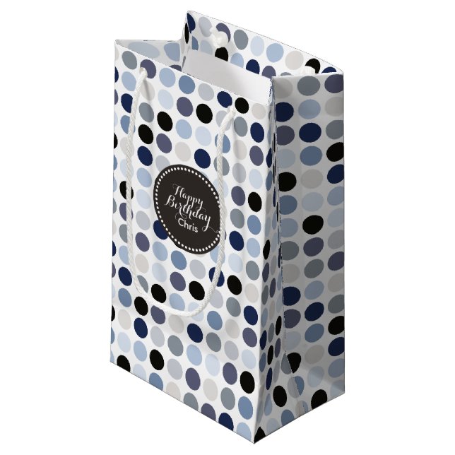Petit Sac Cadeau monogramme motif pois bleu moderne (Devant Angle)