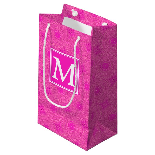 Petit Sac Cadeau Monogramme motif rose chaud cercles (Devant Angle)
