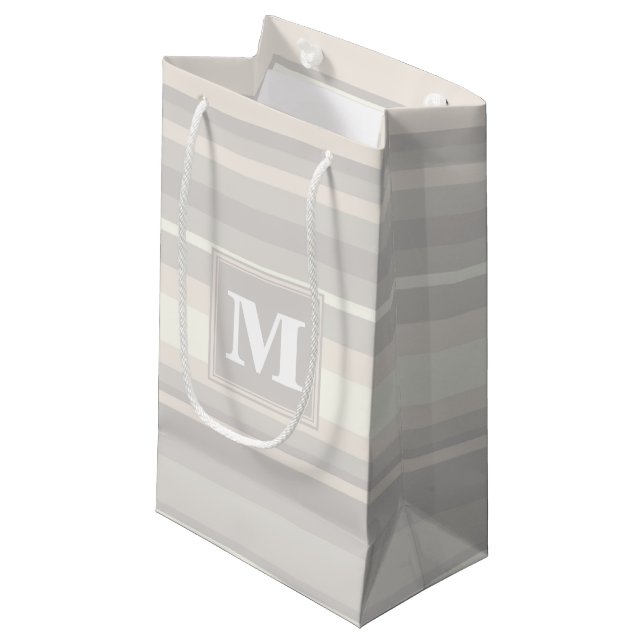 Petit Sac Cadeau Monogramme rayures beiges (Devant Angle)