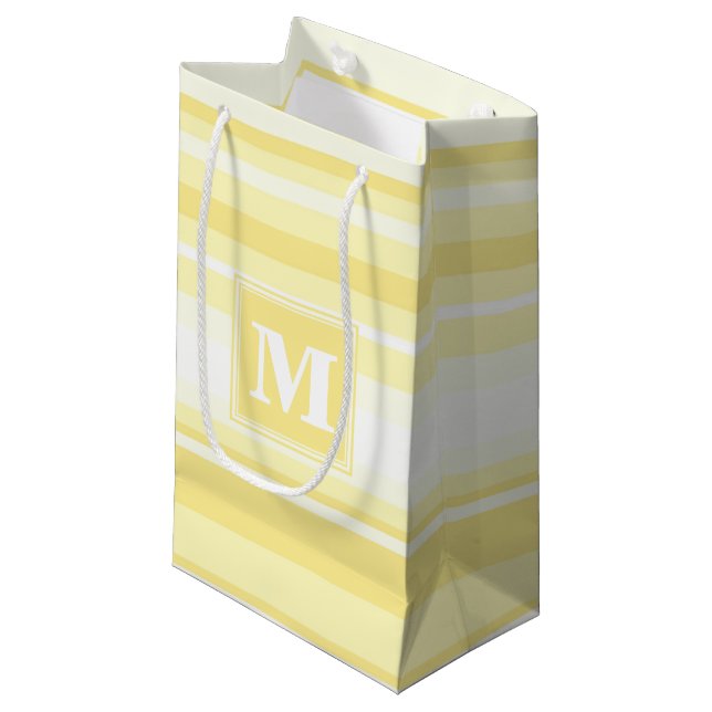 Petit Sac Cadeau Monogramme rayures jaunes citron (Devant Angle)