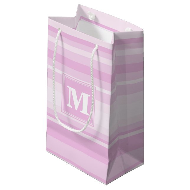 Petit Sac Cadeau Monogramme rayures rose bébé (Devant Angle)