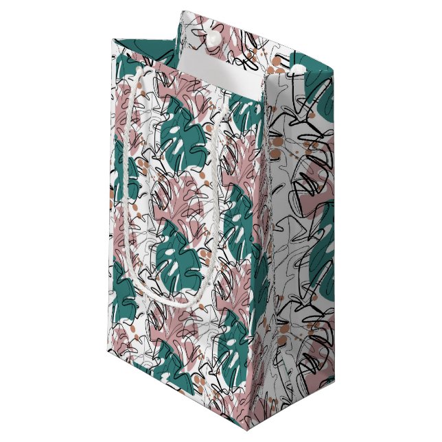 Petit Sac Cadeau Monoline monstera feuilles avec taches de couleur (Devant Angle)