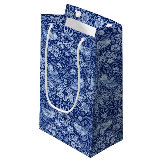 Petit Sac Cadeau Monotone bleu de fraises Thief, William Morris (Devant Angle)