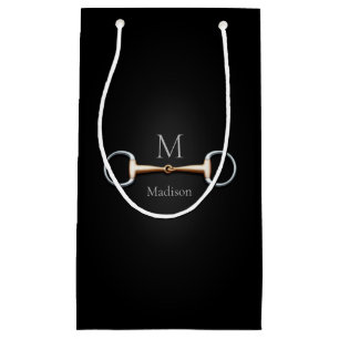 Petit Sac Cadeau Mors Elegant Personnalisé Monogramme Noir