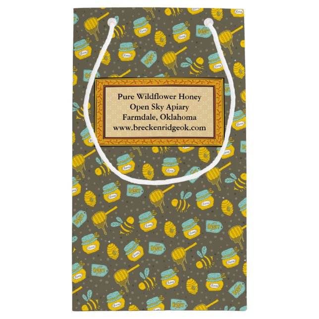Petit Sac Cadeau Motif à cuillère de miel étiqueté (Dos)
