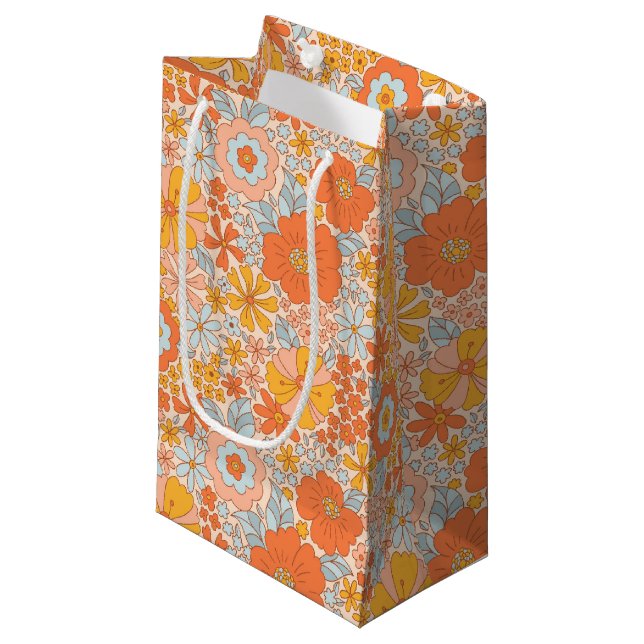 Petit Sac Cadeau Motif à fleurs Orange Retro (Devant Angle)