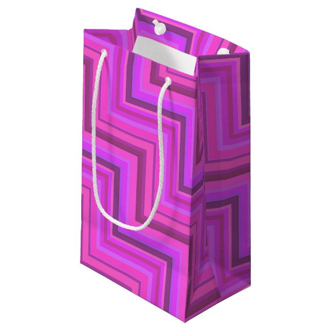 Petit Sac Cadeau Motif à rayures roses (Devant Angle)