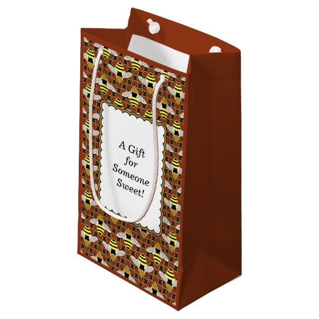 Petit Sac Cadeau Motif abeilles et peigne de miel (Devant Angle)
