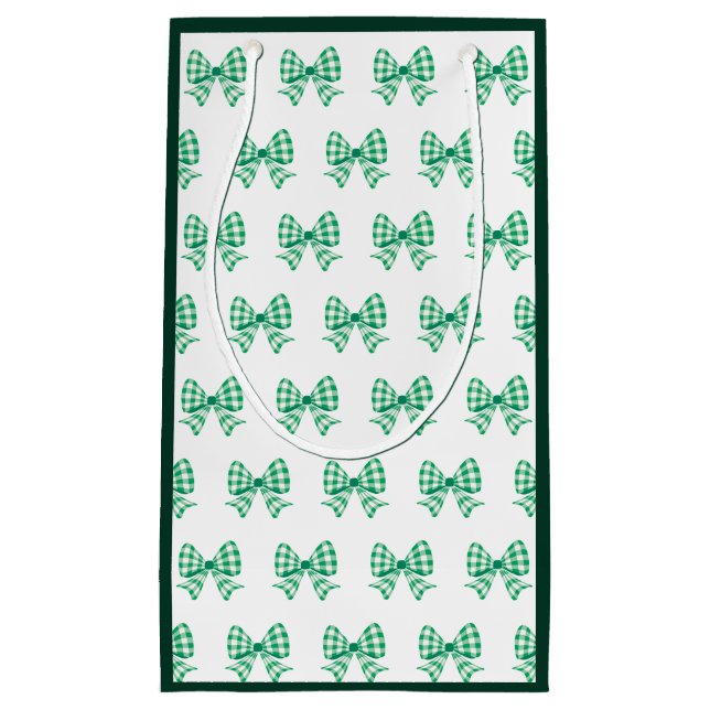 Petit Sac Cadeau Motif arc en vichy blanc vert (Devant)