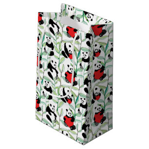 Petit Sac Cadeau motif avec de beaux pandas avec des coeurs