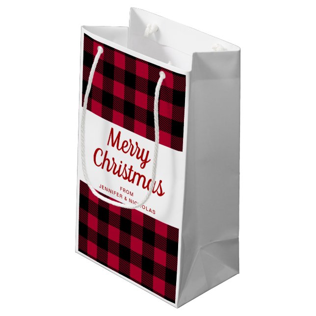 Petit Sac Cadeau Motif carreaux rouge classique Joyeux Noël  (Dos Angle)