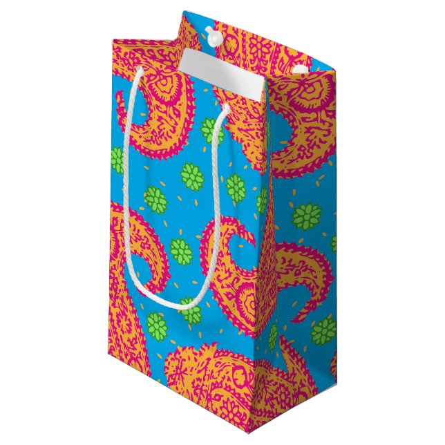 Petit Sac Cadeau Motif coloré Paisley (Devant Angle)