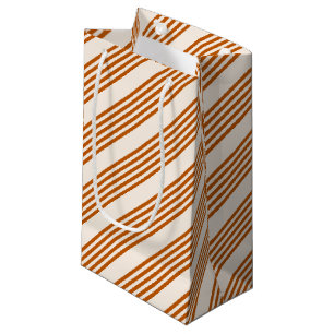 Petit Sac Cadeau Motif couleur orange brun et beige cinq rayures