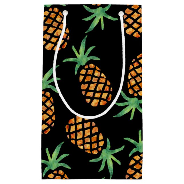 Petit Sac Cadeau Motif d'ananas tropical Noir (Devant)