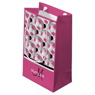 Petit Sac Cadeau Motif de balle de soccer rose Monogram