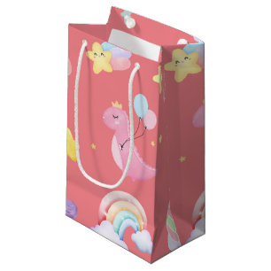 Petit Sac Cadeau Motif de ballon arc-en-ciel rose doux dinosaure