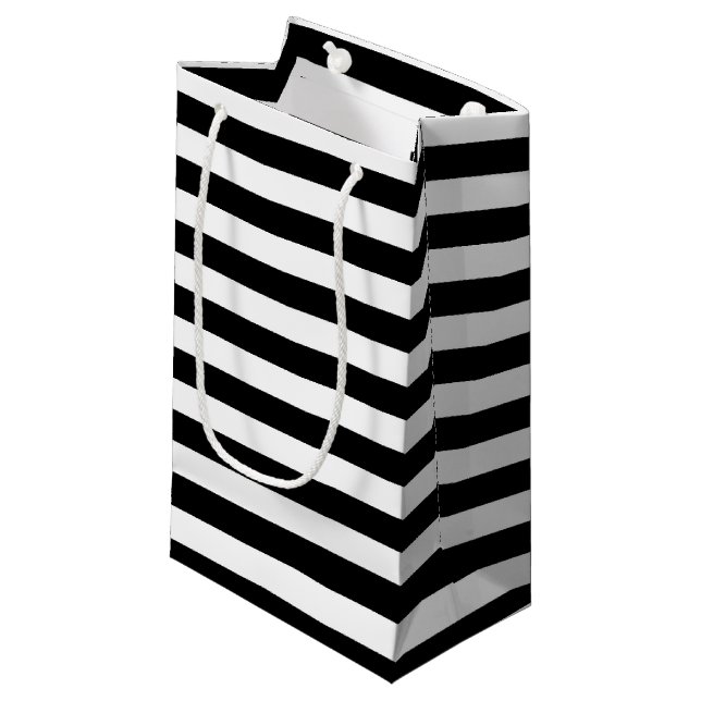 Petit Sac Cadeau Motif de bande noir et blanc horizontal (Devant Angle)