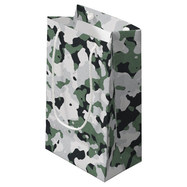 Petit Sac Cadeau Motif de camouflage vert (Devant Angle)