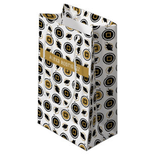 Petit Sac Cadeau Motif de casquette de graduation noir et or