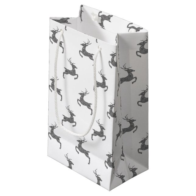 Petit Sac Cadeau Motif de cerfs à Faux Gris Parties scintillant Tex (Devant Angle)