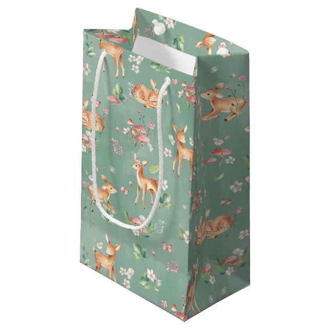 Petit Sac Cadeau Motif de cerfs à l'aquarelle (Devant Angle)