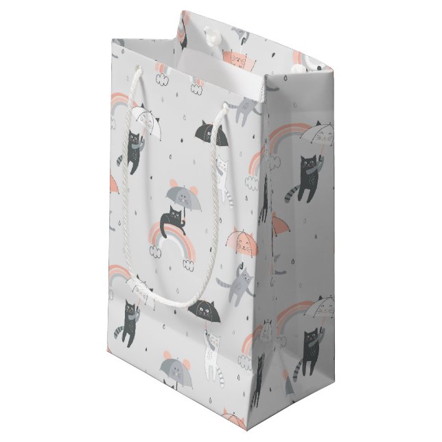 Petit Sac Cadeau Motif de chats à plume (Devant Angle)