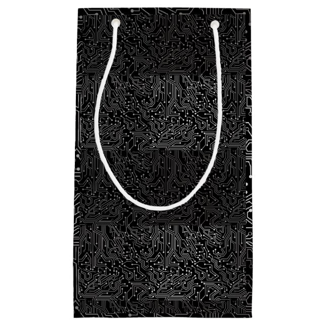 Petit Sac Cadeau Motif de circuit connecté b Go noir (Devant)