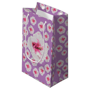 Petit Sac Cadeau Motif de fleurs blanc de ketmie personnalisé